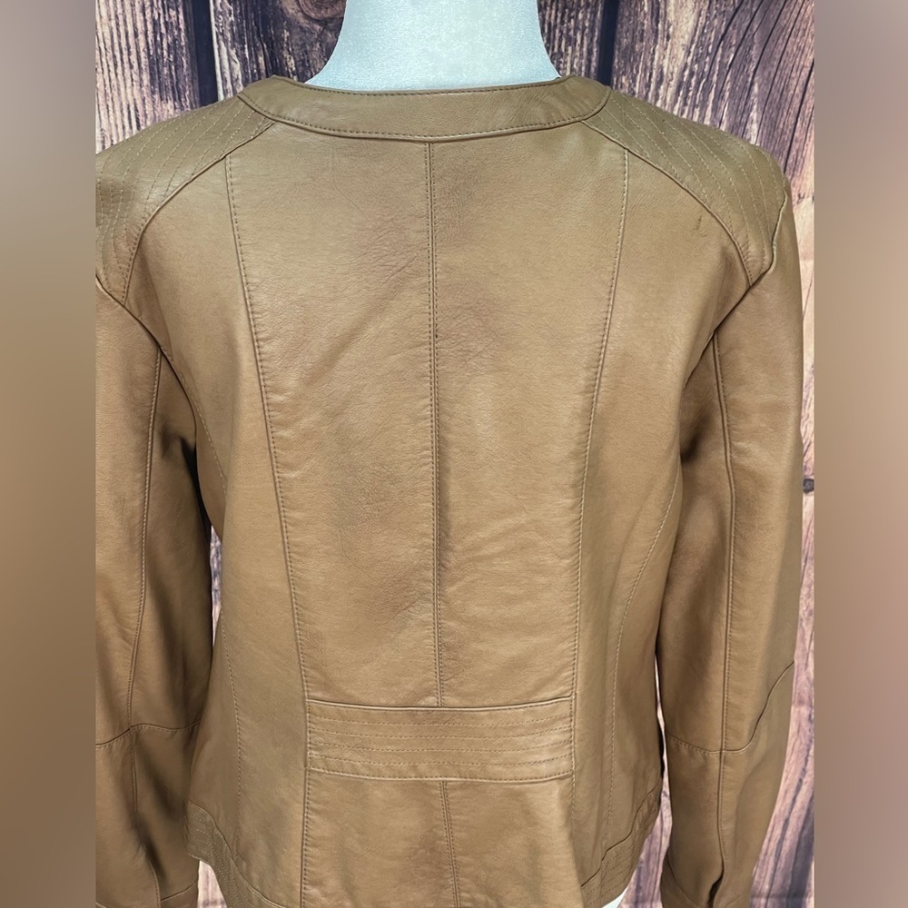Charter club tan faux leather zipper jacket women’s size M - Picture 7 of 16